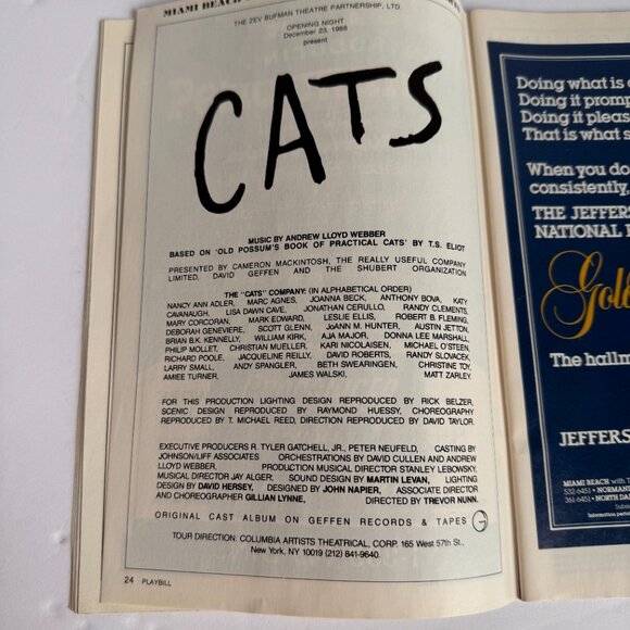 Cats December 23, 1986 Miami Beach Theater of the Perf Arts 62 pgs. Jan. 1987 Ed - Picture 7 of 12